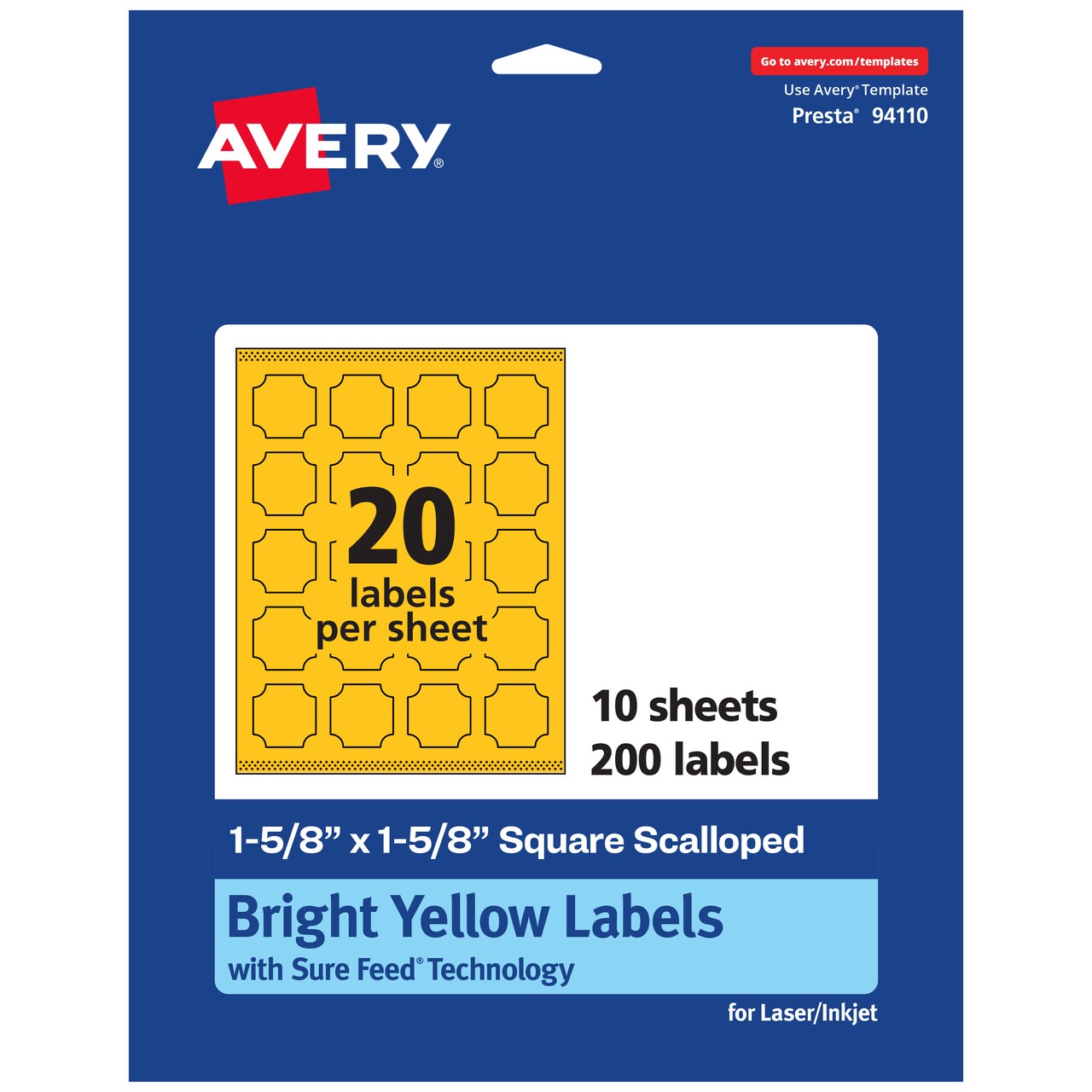 Avery Bright Yellow Paper Labels, 1-5/8" x 1-5/8" Square Scalloped